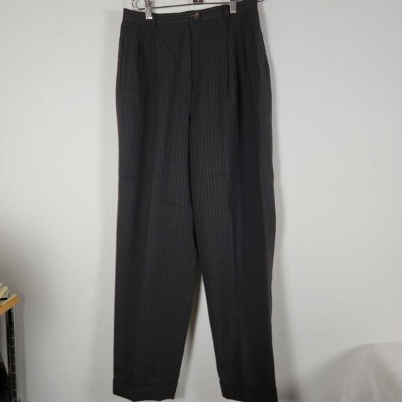 Evan-Picone Womens Black Pinstripe Wool Pleated Dress Pants Sz 10 Career Pockets - Picture 1 of 11